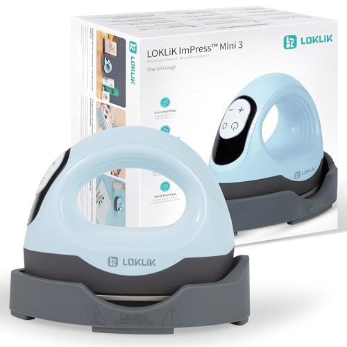 LOKLIK Impress Mini 3 – Presse à chaud pour t-shirts, sacs, tasses, chapeaux et autres textiles - appareil portatif pour la décoration et l'artisanat - Transfert de vinyle (Bleu)