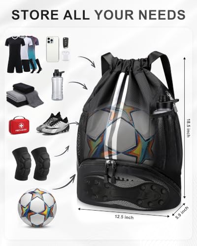Image of JELUTAR Soccer Bag, Drawstring Soccer Backpack with Shoe Compartment