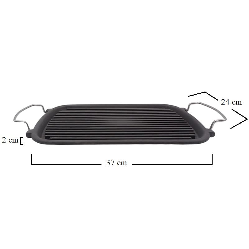 VIRSUS Bistecchiera Rettangolare in Ghisa con 2 Maniglie 230, Misura 24x37 cm, colore Nero, Ghisa Smaltata per Piastra Induzione, Grill Antiaderente per la cottura di Carne, Pesce e Verdure