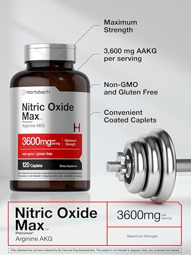 Horbäach CL6011 Nitric Oxide Max 3600Mg | 120 Caplets | With Arginine Aakg For Men And Women thumb #3