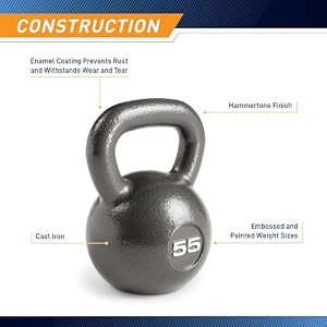 Marcy Hammertone Kettlebells, Single 55lbs, Ideal Workout Weights For Home Gym, Cast Iron, Black, HKB-055 — photo 5 of 6