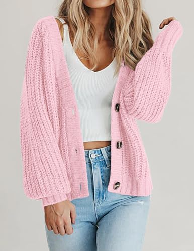 Image of Zeagoo Women's 2026 Fall Chunky Knit Cardigans Open Front Long Sleeve V Neck Button Loose Cardigan Sweaters