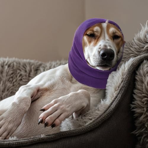 Image of 4Pcs Dog Calming Hoodie Quiet Ears for Dogs, 3 Size Dog Head Wrap Ear Cover for Noise Protection Pet Snood for Grooming Thunder Hematoma Firework Drying Anxiety Relief (4 Colors)