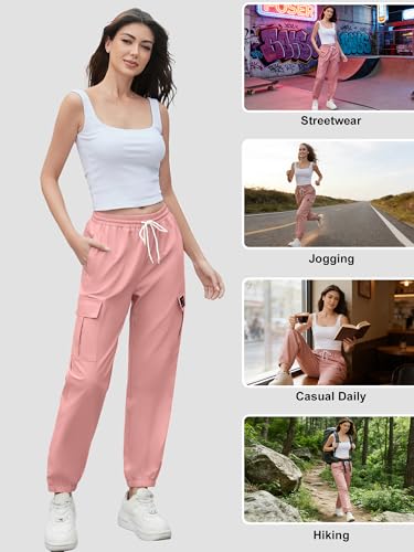 Image of Cromoncent Girls&Womens Cargo Pants Elastic Waist Lightweight Outdoor Jogger Pants, 6 Years - XX-Large