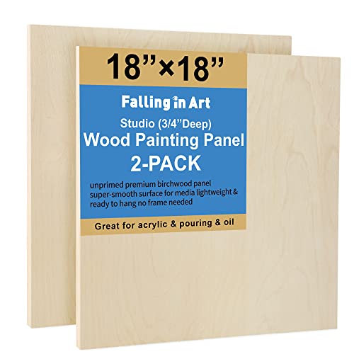 Falling in Art Birch Wood Panels Kit, 2 x 18x18 Cradle Boards