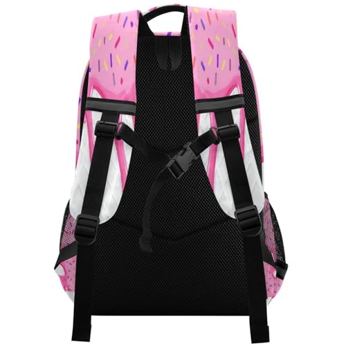 Image of Pink White Ice Cream Cute Backpacks with Chest Strap,Lightweight Bookbags 17 Inch, Soccer World Cup Casual Daypack Bags