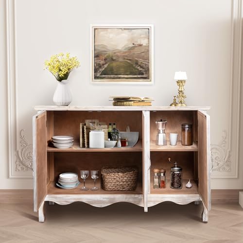 image for Kiss the Water Accent Storage Cabinet with 3 Carved Doors and Shelves,