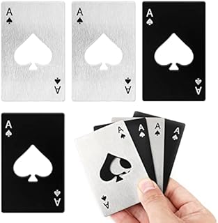 4 Pieces Poker Bottle Openers Stainless Steel Spade Ace Beer Bottle Opener Personalized Funny Poker Beer Bottle Opener Size fits Your Wallet (Silver & Black)