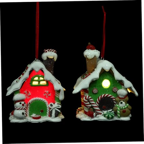 HOOTNEE 2pcs Lighted Decoration Polymer Christmas Ornament Festive for Tabletop Decor Warm for Holiday Celebrations