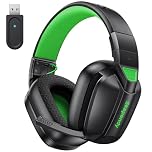 Skapendy VK80 2.4GHz Wireless Gaming Headset for PC Low Latency,50+Hr Battery Bluetooth Gaming Headphones,Stereo Sound Headset for Switch with Noise Canceling Mic,Matte,light black green