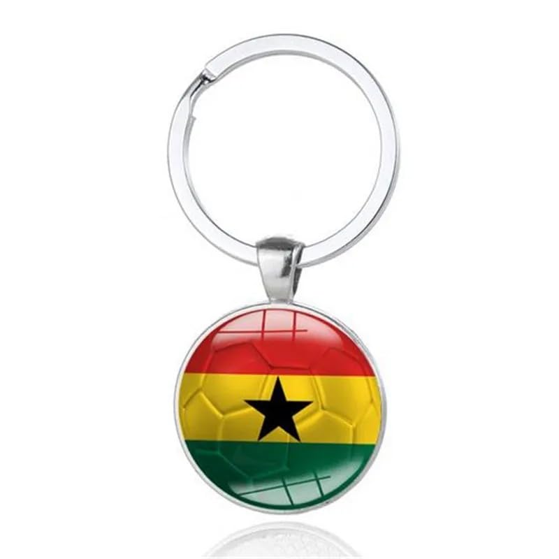 Art Attack Ghana Flag Soccer Keychain, Black Stars National Football Team Accessories History Party Favor Fan Car Key Chain Ring Pendant Charm (Silver)