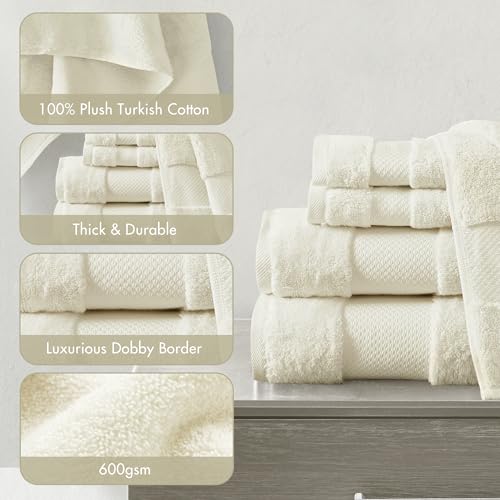 Madison Park Turkish 100% Cotton 600Gsm Luxury Premium Thick Soft Absorbent Hotel Bathroom Towel Set Shower Hand Face Washcloths, Assorted Sizes, Natural 6 Piece by Madison Park - Image 3