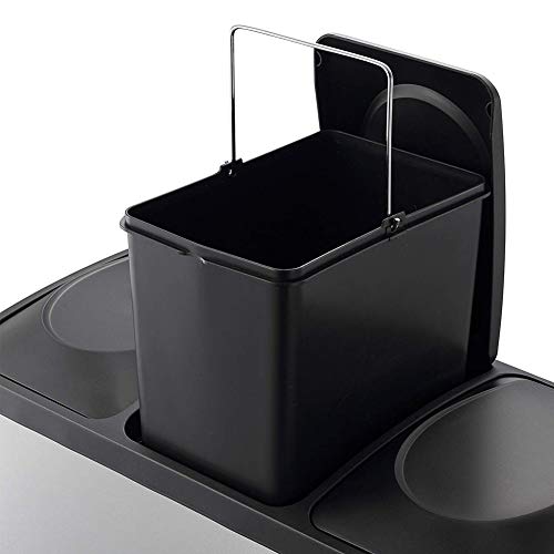 BAKAJI Pattumiera Raccolta Differenziata in Acciaio Inox e Plastica con Scomparti contenitore Bidone Spazzatura Estraibile con Apertura a Pedale per Casa Cucina e Esterno 3 x 18 Lt (54 Litri) - 7