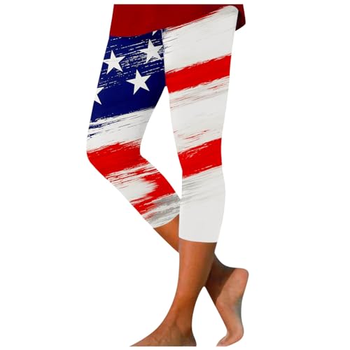 2026 Leggings da donna a vita alta controllo pantaloni da yoga per patriottico 4 luglio stampa leggings Capri allenamento atletico corsa fitness, Bianco 2, S