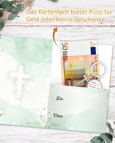 Happirra Kommunion Geschenke für Mädchen Junge, Geldgeschenk kommunion Verpackung mit Karte & Schlüsselanhänger, Geschenke zur Erstkommunion, Kleine Kommunionsgeschenk, Elegante Kommunionskarten