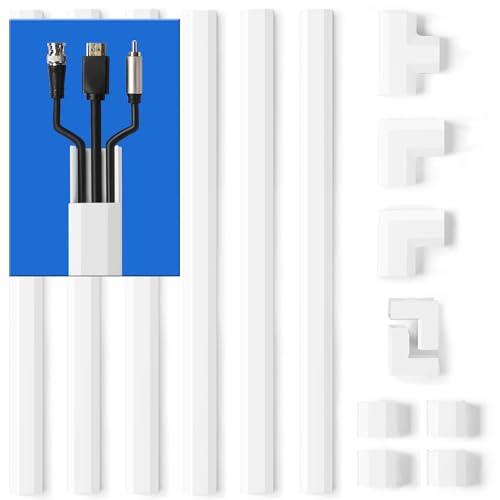 Image of ZhiYo Wall Cable Hider, Cord Hider to Hide 3-4 Cords, Self-Adhesive TV Wire Hider for Wall, Cable Management Kit, Wire Raceway White, 102in 6 x L17in, Paintable Cord Concealer, W1.2in x H0.6in