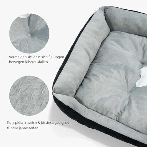 Hundebett Mittelgroße Hunde, mit erhöhte Ränder und abwaschbar Hundebetten, Hundematratze mit rutschfestem Boden, Hundematte für große mittelgroße Hunde-80×60×15cm (Grau)