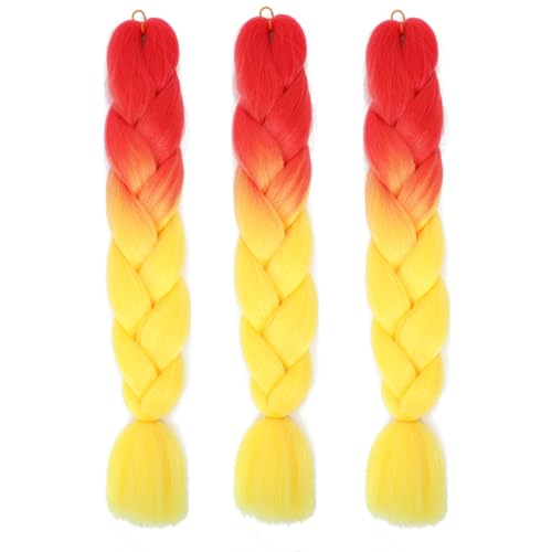 Braiding Hair Ombre Pink to Yellow Braid Hair Extensions Hot Water Setting High Temperature Synthetic Fiber 24 Inches(B52-3Pack)
