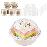 Shyllin Einwegbecher aus Papier mit Löffeln, kompostierbare Schalen für Eiscreme, Salat, heiße Suppe, Pasta und Dessert (300ml Ice Bowl + PET Dome Lid + SpoonS, 25 packs)