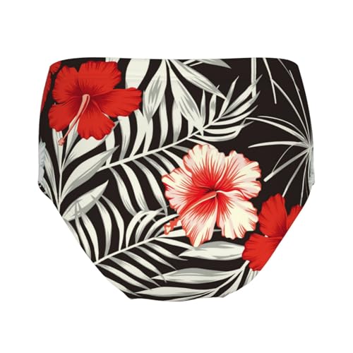 Red White Hibiscus Flowers And Leaves Girls' Underwear Soft Cotton Little Girls Panties Comfort Briefs2