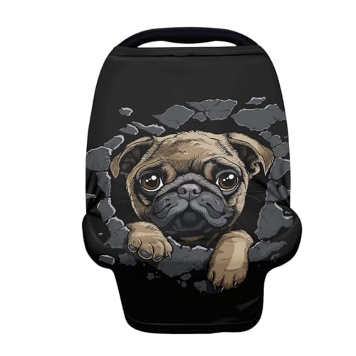 Image of Forchrinse Pug Print Nursing Cover Breastfeeding Scarf Babies Soft Car Seat Cover for Boys and Girls Infant Carseat Canopy Multi-Use Git