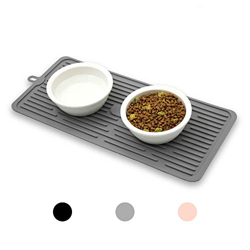 Ptlom Pet Placemat for Dog and Cat, Mat for Prevent Food and Water Overflow, Suitable for Medium and Small Pet, Grey, Silicone