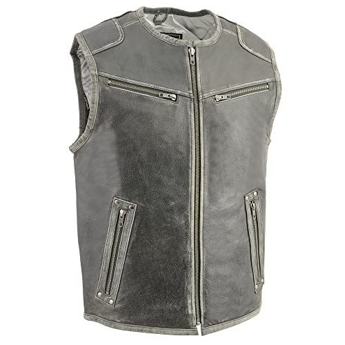Image of Milwaukee Leather Men's Standard MLM3536 Vintage Distressed Grey Motorcycle Leather Vest