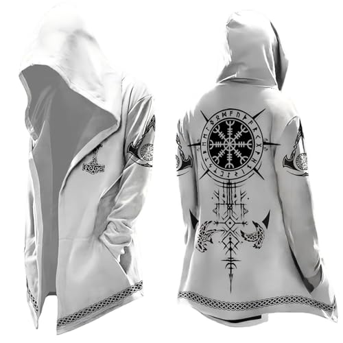 Mens Jacket Medieval Norse Mythology Hooded Cool Motorcycle Cardigan Cape - image 3