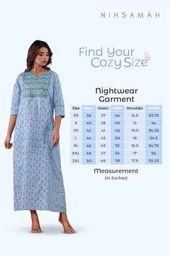 Image of NIHSAMAH Cotton Nighty for Women - Printed Stylish Night Gown, Comfortable Sleepwear Long Nightwear, Maxi