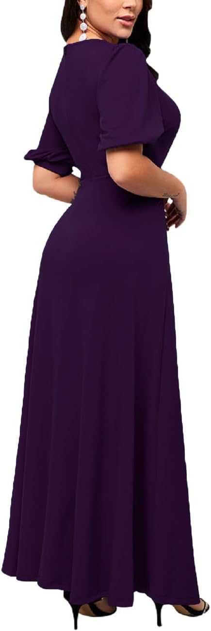 SperLucky Maxi Dresses for Women Elegant Long Dress Short Sleeve Dress Casual Round Neck Loose Party Dress - Image 2