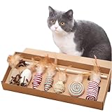 MANON ROSA Cat Toy Set 7PCS Interactive Teaser Wands with Feathers for Bored Indoor Adult Cats and Enrichment for Small Medium Large Kittens - Catch, Chew, and Exercise Fun