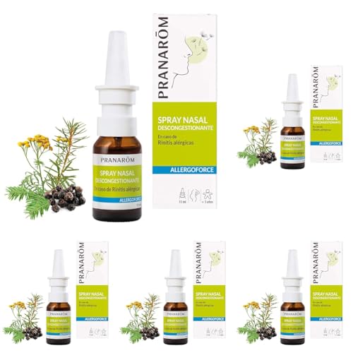 PRANAROM - Allergoforce - Spray Nasal Descongestionante - Con Aceites Esenciales Bio, Rinitis Alérgica Y Molestias Estacionales - 15ml (Paquete de 5)