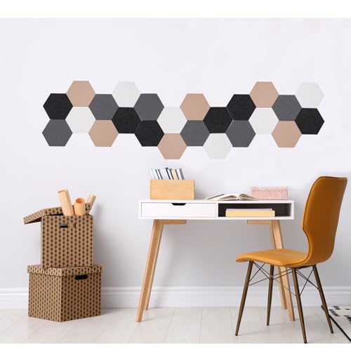 Afumazi 8Pcs Hexagon Felt Cork Board Tiles Self Adhesive Bulletin Board, Pin Board for Wall Decor Memos Photos Display (Set C) - Thumbnail 4