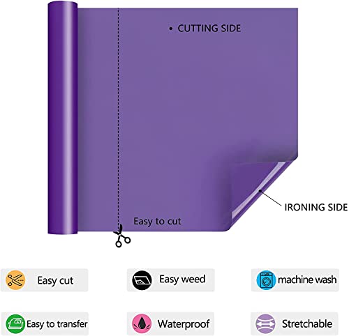 Image of HTV Iron on Vinyl 12Inch by 25ft Roll HTV Heat Transfer Vinyl for T-Shirt HTV Vinyl Rolls for All Cutter Machine - Easy to Cut & Weed for Heat Vinyl Design (Purple, 25ft)