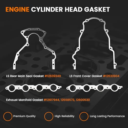 Image of GEN 3 III LS Gasket Set Kit & LS Head Gaskets Compatible with 1999-2010 GM Chevy Silverado GMC Sierra 1500 2500 Engine LS1 LS6 LQ4 LQ9 4.8L 5.3L 5.7L 6.0L Replace#12551933 12611384 12558178