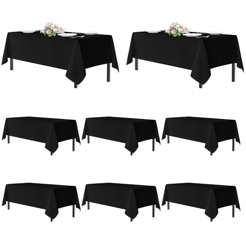 Image of sancua Black Tablecloths for 6 Foot Rectangle Tables, 8 Pack - Washable Polyester Fabric Table Cloth, Reusable Table Covers for Wedding Party, Birthday, Banquet Reception, 54x108 Inch