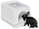 HOP Rabbit Litter Box, Less Mess Designed for Rabbits/Bunnies. Includes Built-in and Removable Hay Feeder and Cover. Dishwasher Safe and BPA-Free. Cat, Guinea Pig and Chinchilla Friendly Too.