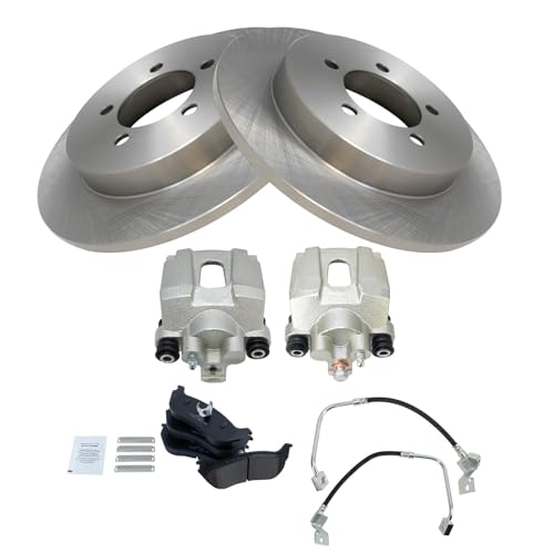 Image of TRQ Rear Brake Pad and Rotor Set Ceramic Calipers Compatible with 2002-2005 Ford Explorer Mercury Mountaineer
