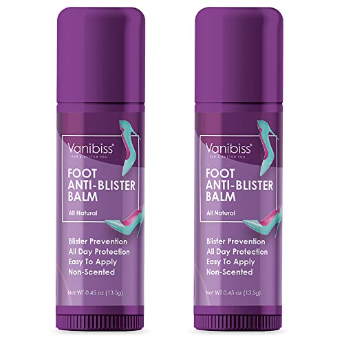 Vanibiss Foot Anti Blister Balm - Foot Blister Prevention - Anti Friction Balm Stick - Foot Chafing Relief - Heel Blister Blocker - Prevent Shoe Strap Friction - Natural Foot Care (2 pack)