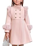 Haloumoning Toddler Girls Faux Fur Dress Coat Kids Winter Warm Jacket Long Sleeve Button Wool Coat 1-8 Years