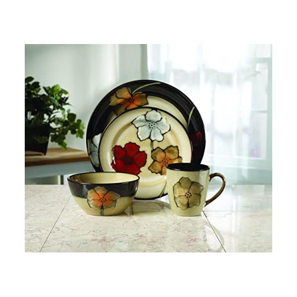 Pfaltzgraff painted poppies 16 piece stoneware dinnerware set service for 4 tanassorted  urban country home decor