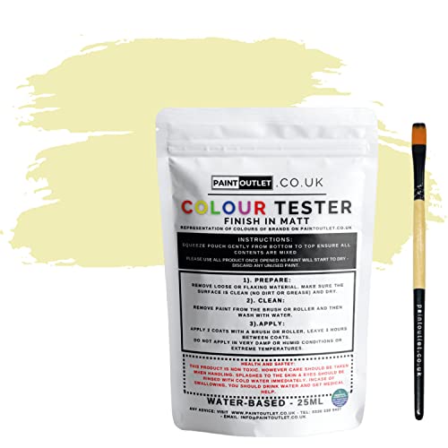HQC Paint Wall and Ceilings Matt | Sample Colour Tester Pot with Brush | Quick Drying Quality Interior Paint | Contemporary Finish | Light Yellow Colour 25ml