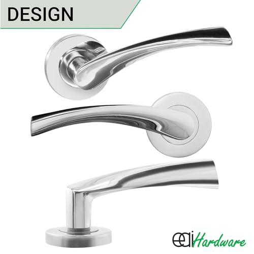 EAI Chrome Internal Door Handle | 1 Pair Polished Chrome Lever on Rose Round Handles | Novoli Range - Image 5