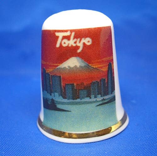 Porcelain China Collectable Thimble - Travel Poster Tokyo Box