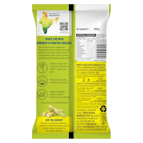 Image of 24 Mantra Organic Unbleached Jaggery Powder 500 gms, Healthy Sugar Substitute, Unrefined & Unadulterated | Certified Organic & Chemical Free (Pack of 3)