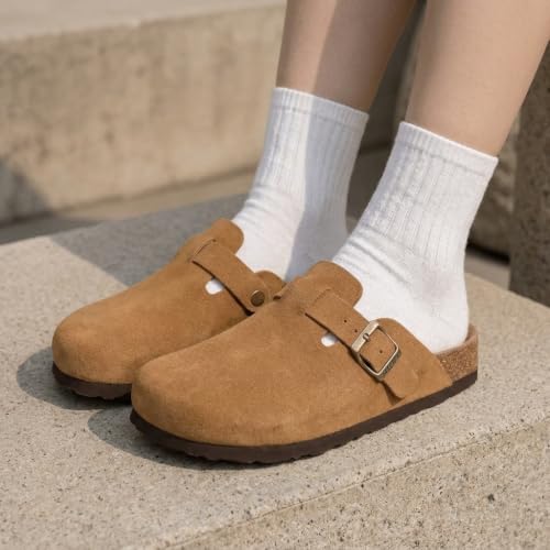 Image of Litfun Unisex Genuine Suede Clogs Comfort & Soft Cork Footbed Potato Shoes