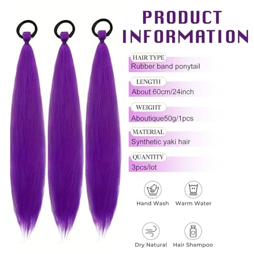 FOSDICK 3 Stück Lila Haare Zum Einflechten, 24 Zoll Kunsthaar zum Einflechten, Lila Braids Extensions, Lila Perücke Haarverlängerung Braiding Hair Extensions Zopf für Halloween Cosplay Karneval Party