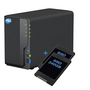 SIMPLETEK - NAS-Netzwerkspeichergerät mit 2 Einschüben mit Dual-SSD 240+240 GB, Gigabit LAN, USB-Kopie, 2 GB DDR4