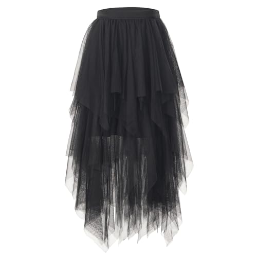 XNIVUIS Saia tutu de tule para mulher mulher saiote, saia de tule com camadas e cintura alta elástica para mulher cintura alta saia plissada saia midi tule para festa dança, tamanho único (preto),