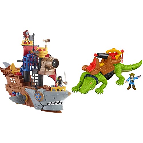 Imaginext Pirate Ship Playset With Shark Bite Action & Pirate Hook Figure Set With Projectile Launcher For Preschool Pretend Play Ages 3 Years And Up #TOP3
